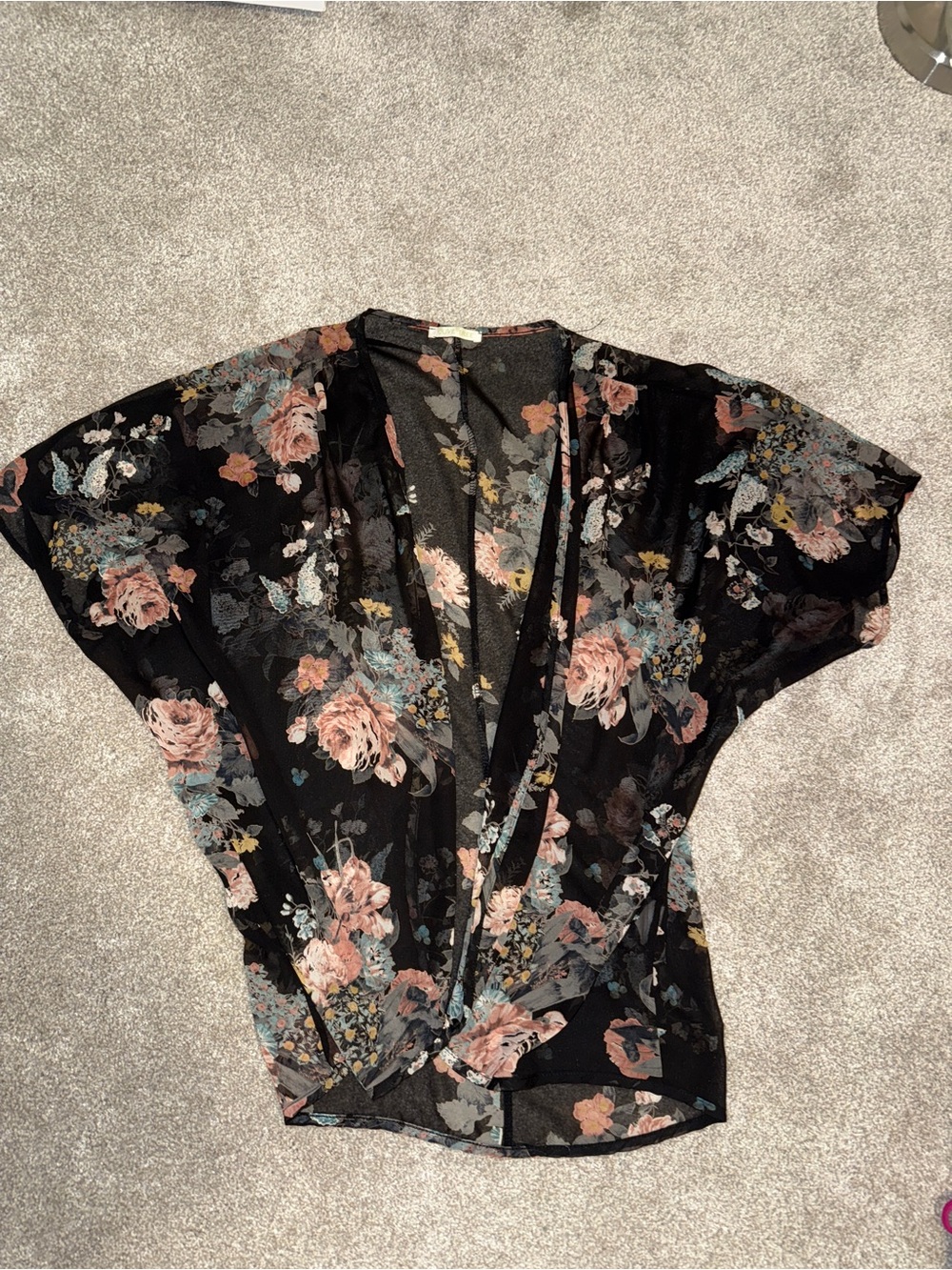 Sheer Black Floral Wrap-Front Women's Top
